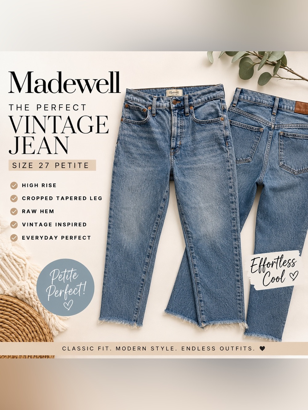 Madewell The Perfect Vintage Jean – Women’s Size 27 Petite